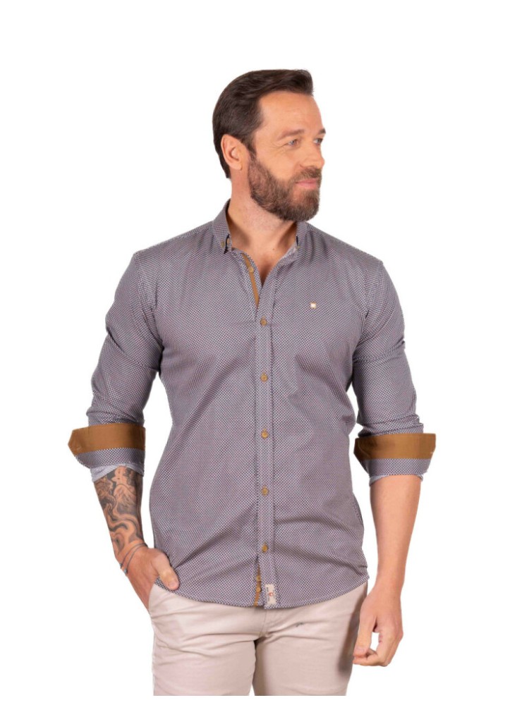 CAMISA SLIM MARINO CONTRASTES CAMEL