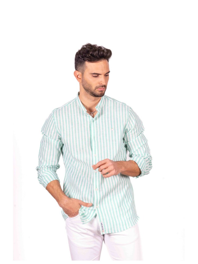 CAMISA CUELLO MAO RAYAS VERDE