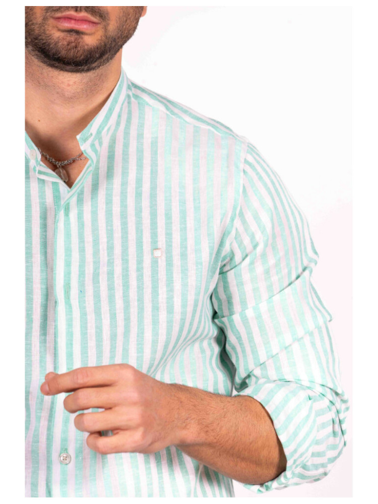 CAMISA CUELLO MAO RAYAS VERDE