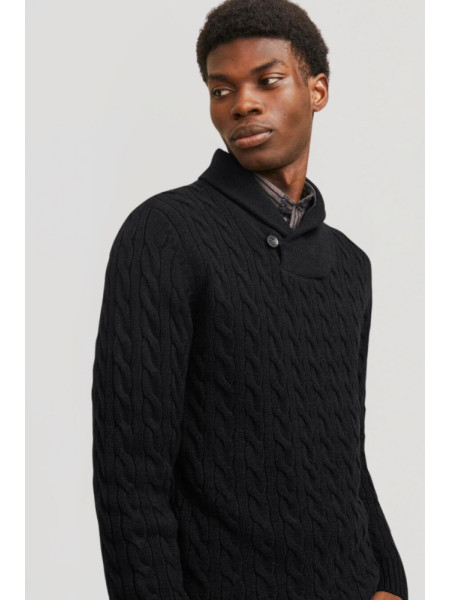 JERSEY NEGRO CUELLO SOLAPA CON BOTON