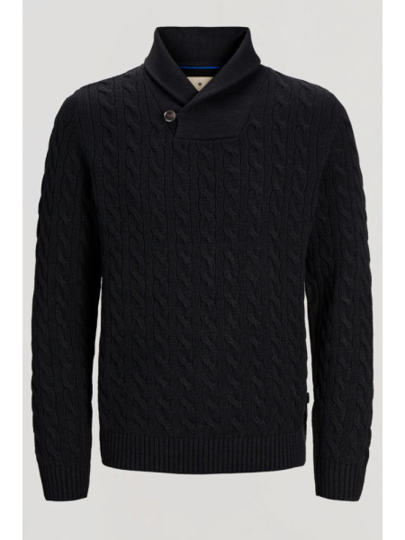 JERSEY NEGRO CUELLO SOLAPA CON BOTON