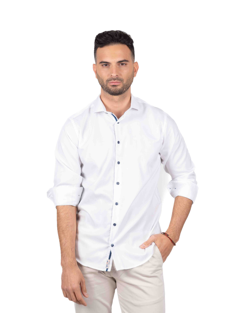 CAMISA VESTIR BLANCA BOTONES AZUL