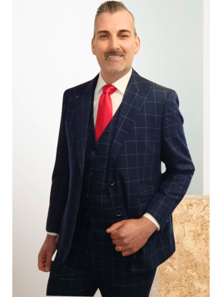 TRAJE 3 PIEZAS AZUL CON CUADRO VENTANA