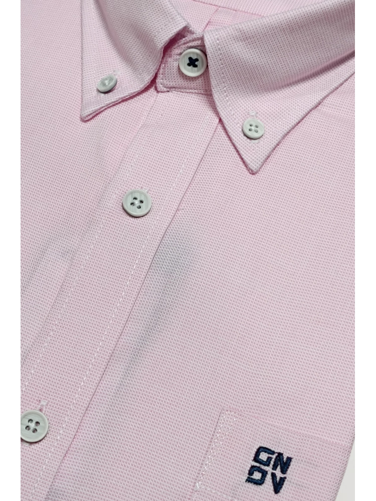 CAMISA ROSA FALSO LISO CON BOLSO