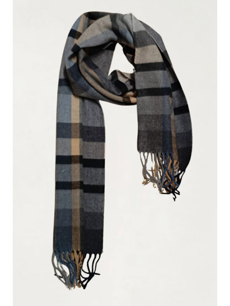 BUFANDA CUADROS AZUL-CAMEL