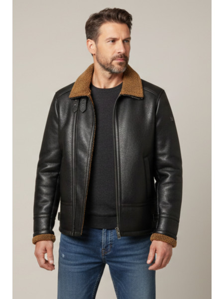CAZADORA NEGRA PIEL VUELTA