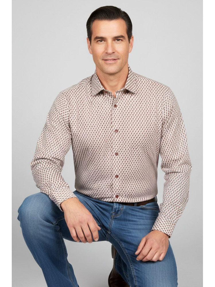 CAMISA SLIM GEOMETRIC MARRON