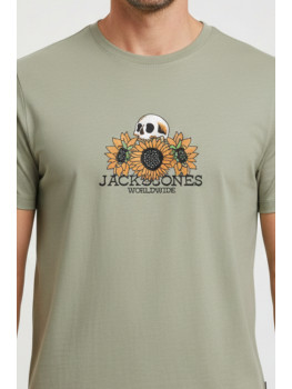 CAMISETA VERDE CALAVERA GIRASOLES 2
