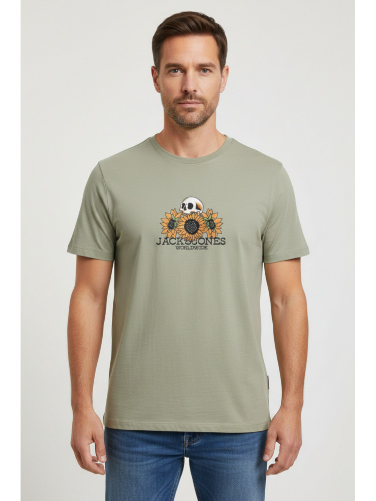 CAMISETA VERDE CALAVERA GIRASOLES