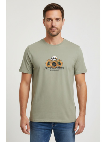 CAMISETA VERDE CALAVERA GIRASOLES